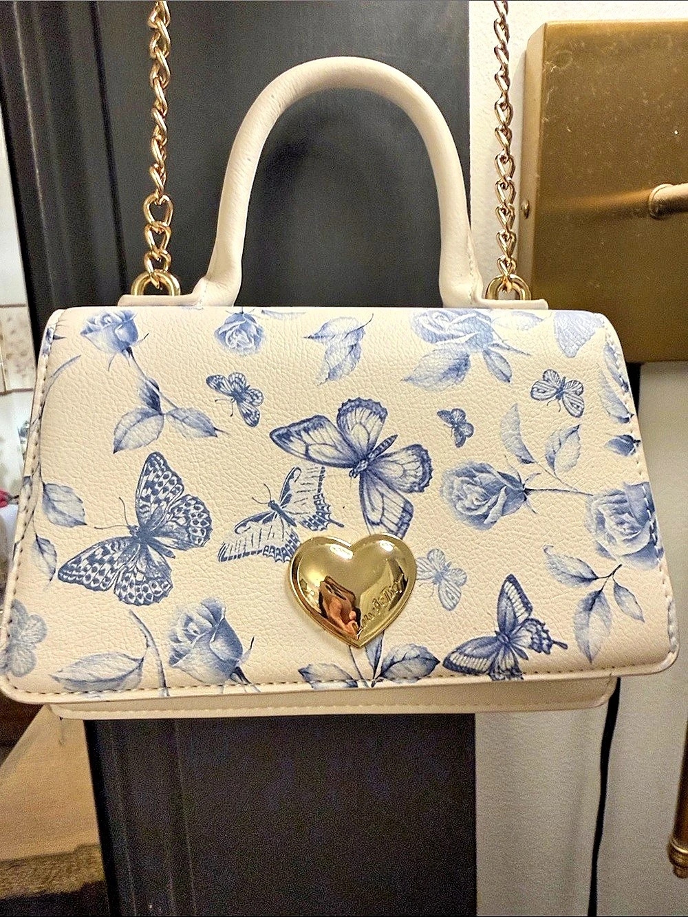 Betsey Johnson Floral Shoulder Bag in White & Blue